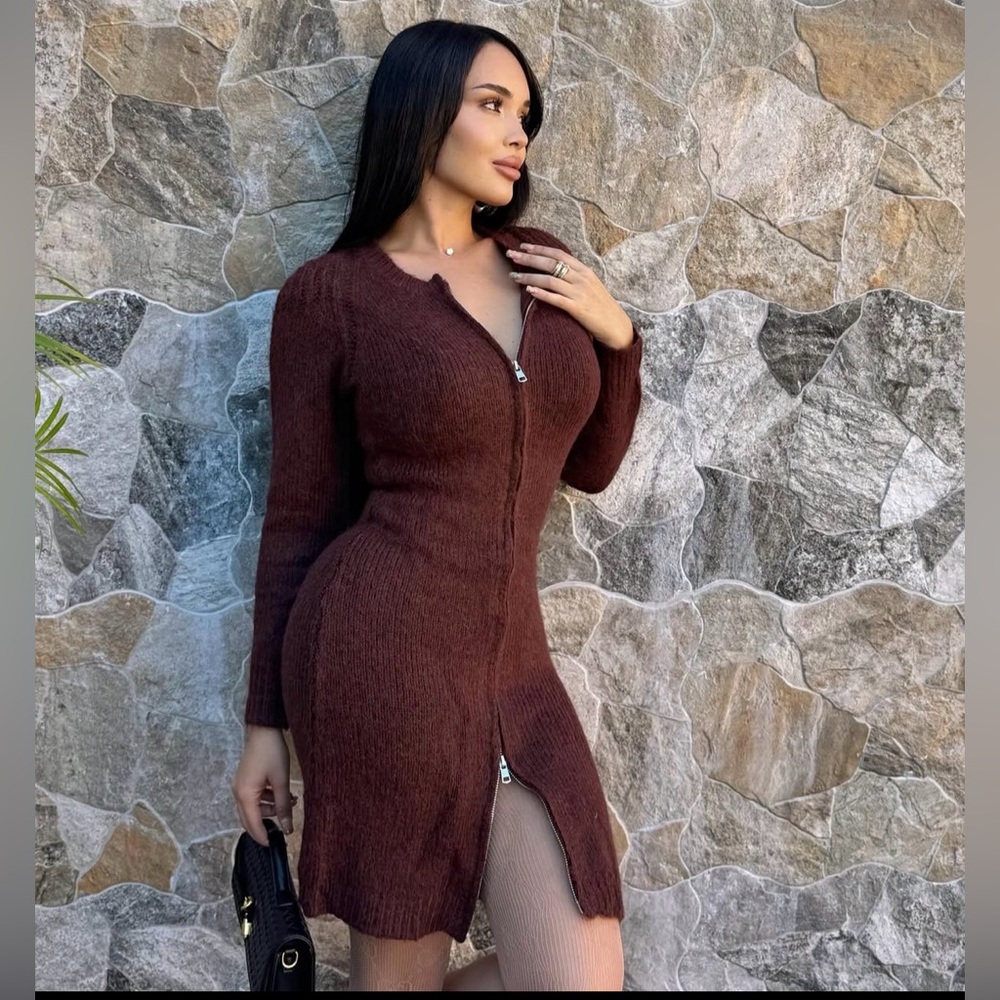 Knit Zipper Sweater Dress